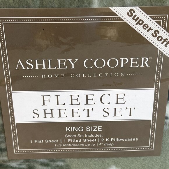 Ashley Cooper King Fleece Sheet Set Flat Fitted Pillowcases Cabin Bedding Decor - Picture 2 of 4